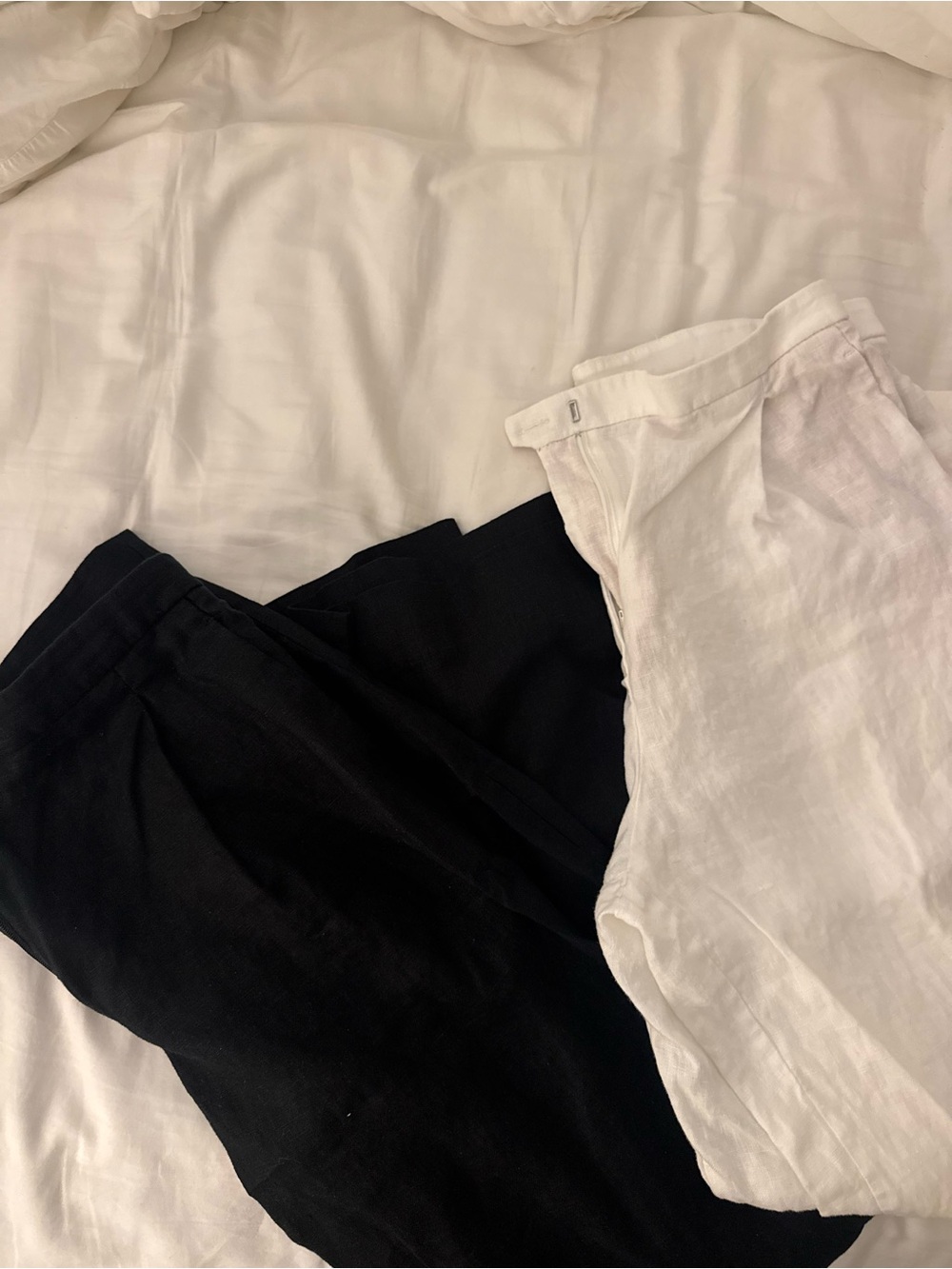 Mango Black and White Linen Blend Pants